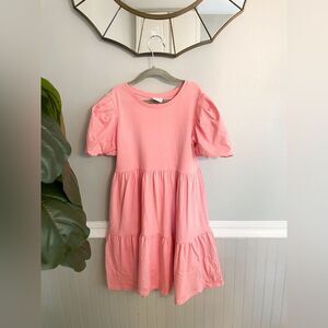 Zara Girls Puff Tiered T-Shirt Dress Girls Size 9 Coral Pink